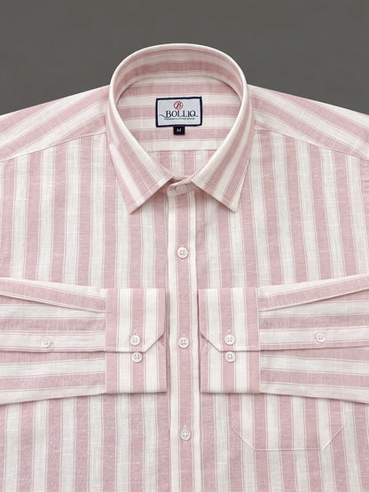 BOLLIQ Premium Blush Pink Stripe Cotton Linen Shirt